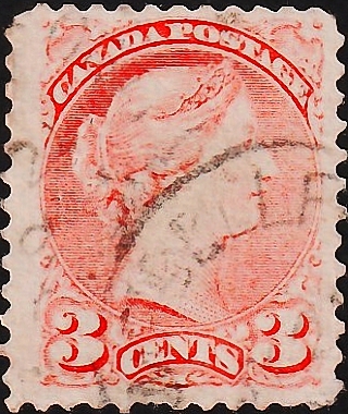 Канада 1870 год . Queen Victoria . 3 c . Каталог 50,0 фунтов . (2)